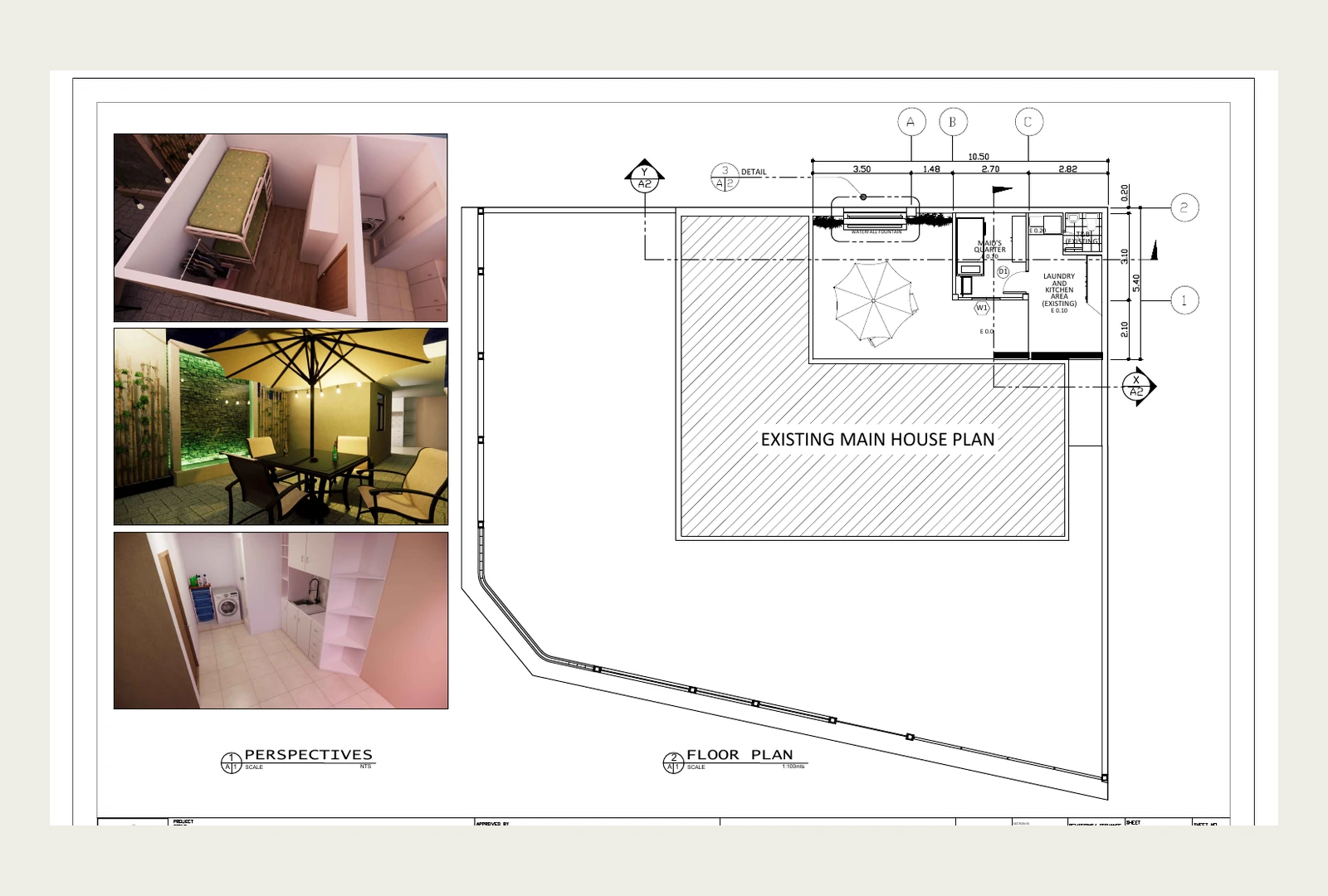 Architectural floor plan and perspective study